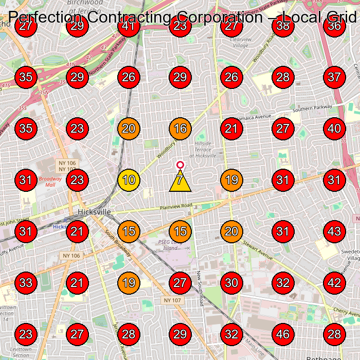 Perfection Contracting Corporation GeoGrid visibility map for Masonry Contractor in Levittown